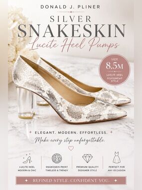 Donald J Pliner Silver Snakeskin Print Lucite Heel Pumps Size 8.5M